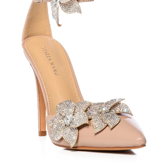 Brand New never worn Azalea Wang Nude heels, with crystal flowers! - Picture 3 of 12